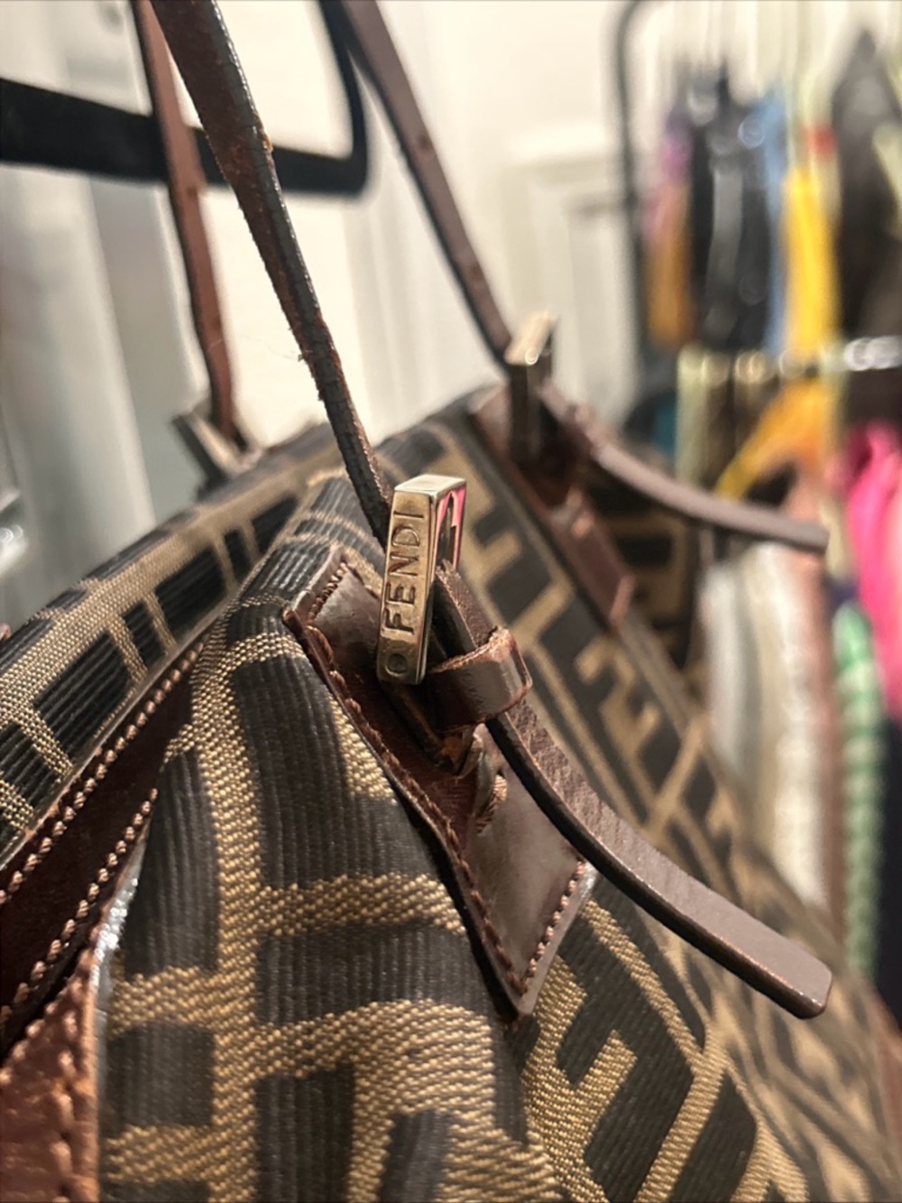 Fendi Zucca FF  Shoulder Bag Vintage  Brown Black canvas Tote 💯 authentic - Picture 6 of 13